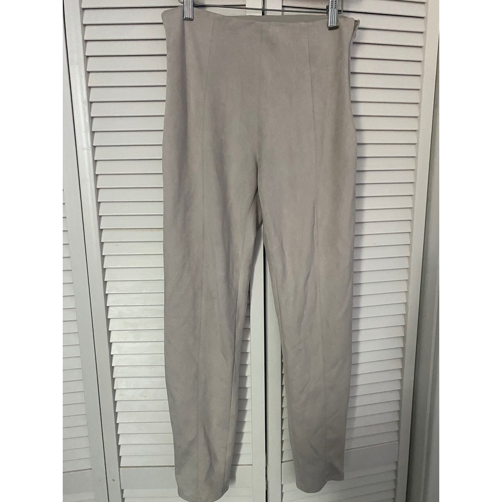 Guess Womens Faux Suede High Waisted Seamed Leggings Light Gray XL Side Zip